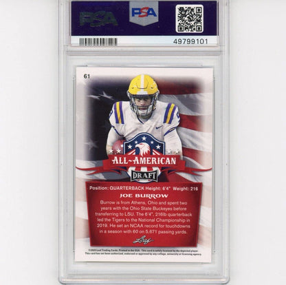 Graded 2020 Leaf Draft Joe Burrow #61 Rookie RC Football Card PSA 10 Gem Mint