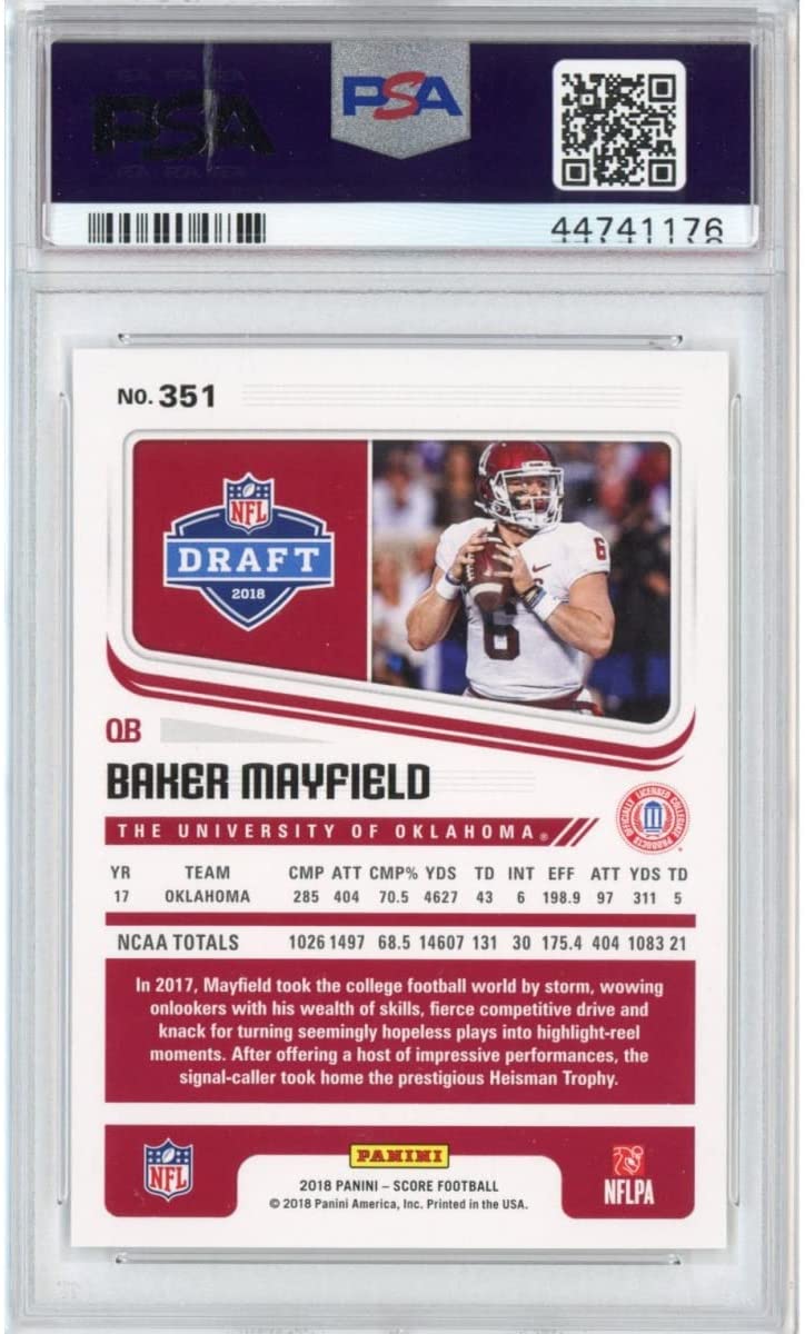 Graded 2018 Panini Score Baker Mayfield #351 Rookie Wave RC Football Card PSA 10 Gem Mint