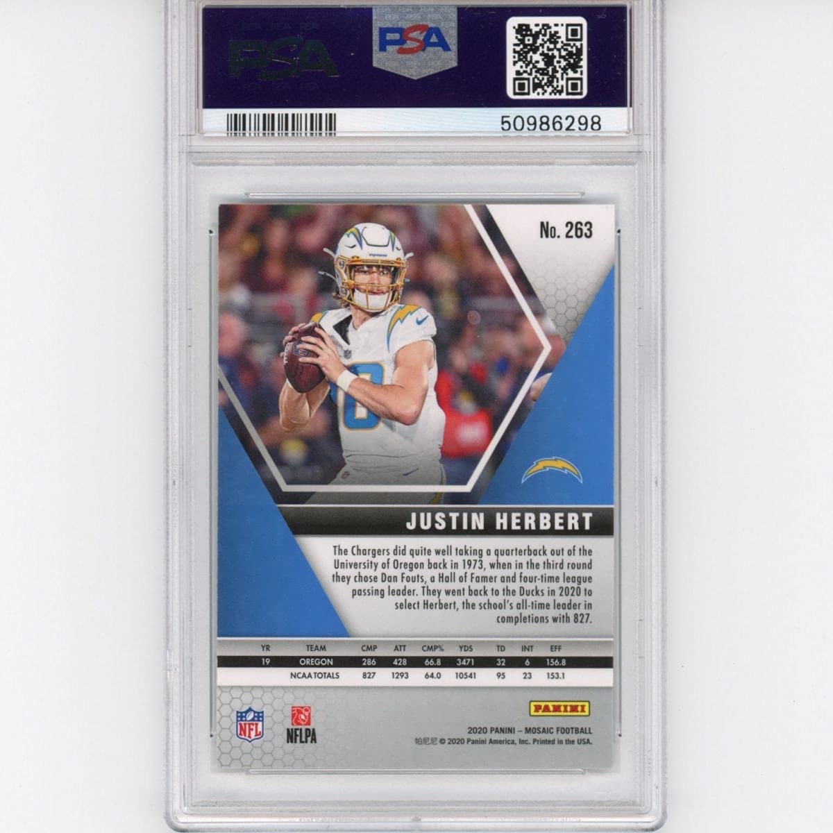 Graded 2020 Panini Mosaic Justin Herbert #263 Rookie RC Football Card PSA 9 Mint