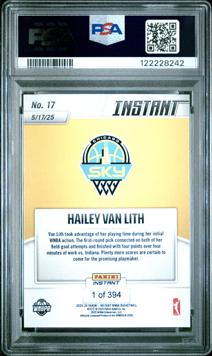 Graded 2025 Panini Instant Hailey Van Lith #17 Rookie RC Basketball Card PSA 10 Gem Mint