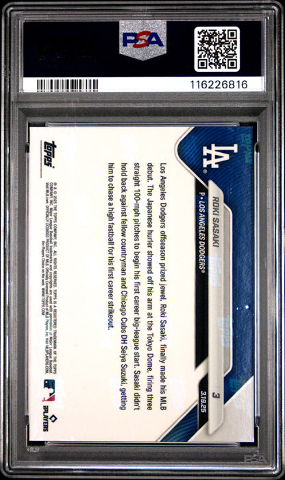 Graded 2025 Topps Now Roki Sasaki #3 Rookie RC Baseball Card PSA 7 Near Mint