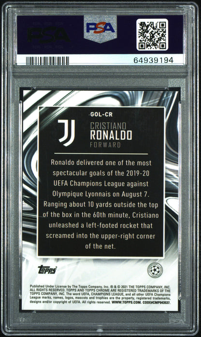 Graded 2020 Topps Chrome UCL Cristiano Ronaldo #GOLCR Golazo UEFA Champions League Soccer Card PSA 10 Gem Mint