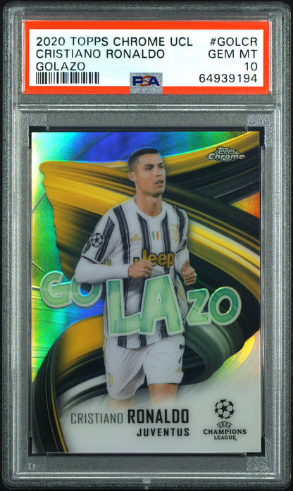 Graded 2020 Topps Chrome UCL Cristiano Ronaldo #GOLCR Golazo UEFA Champions League Soccer Card PSA 10 Gem Mint