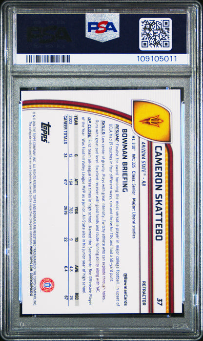 Graded 2024 Topps Bowman U Chrome Cam Skattebo #37 Refractor Rookie RC Football Card PSA 10 Gem Mint