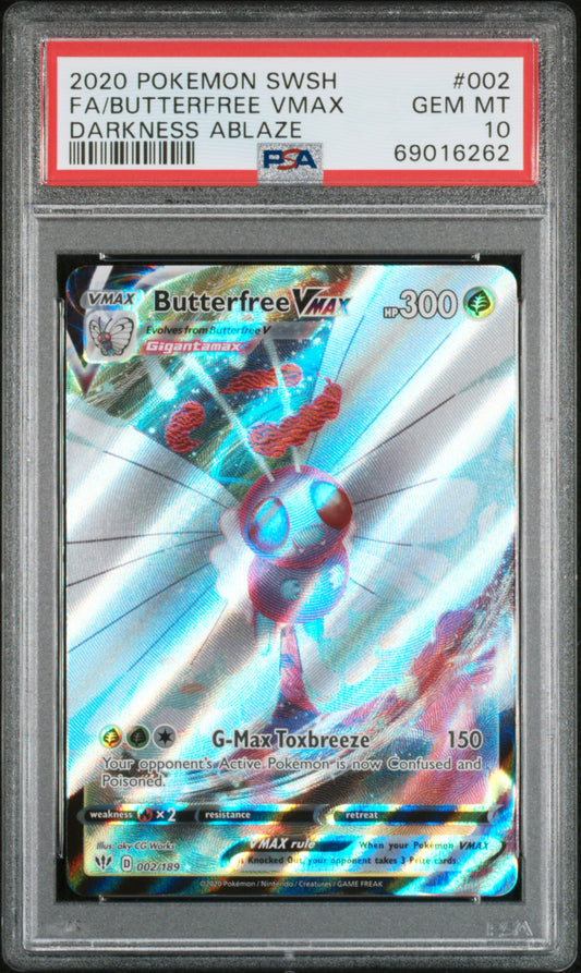 Graded 2020 PKM Swsh  FA Butterfree Vmax #002 Darkness Ablaze Trading Card Game PSA 10 Gem Mint