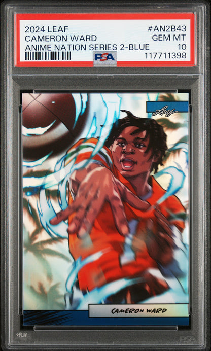 Graded 2024 Leaf Cam Ward #AN2B43 Anime Nation Series 2 Blue /75 Football Card PSA 10 Gem Mint