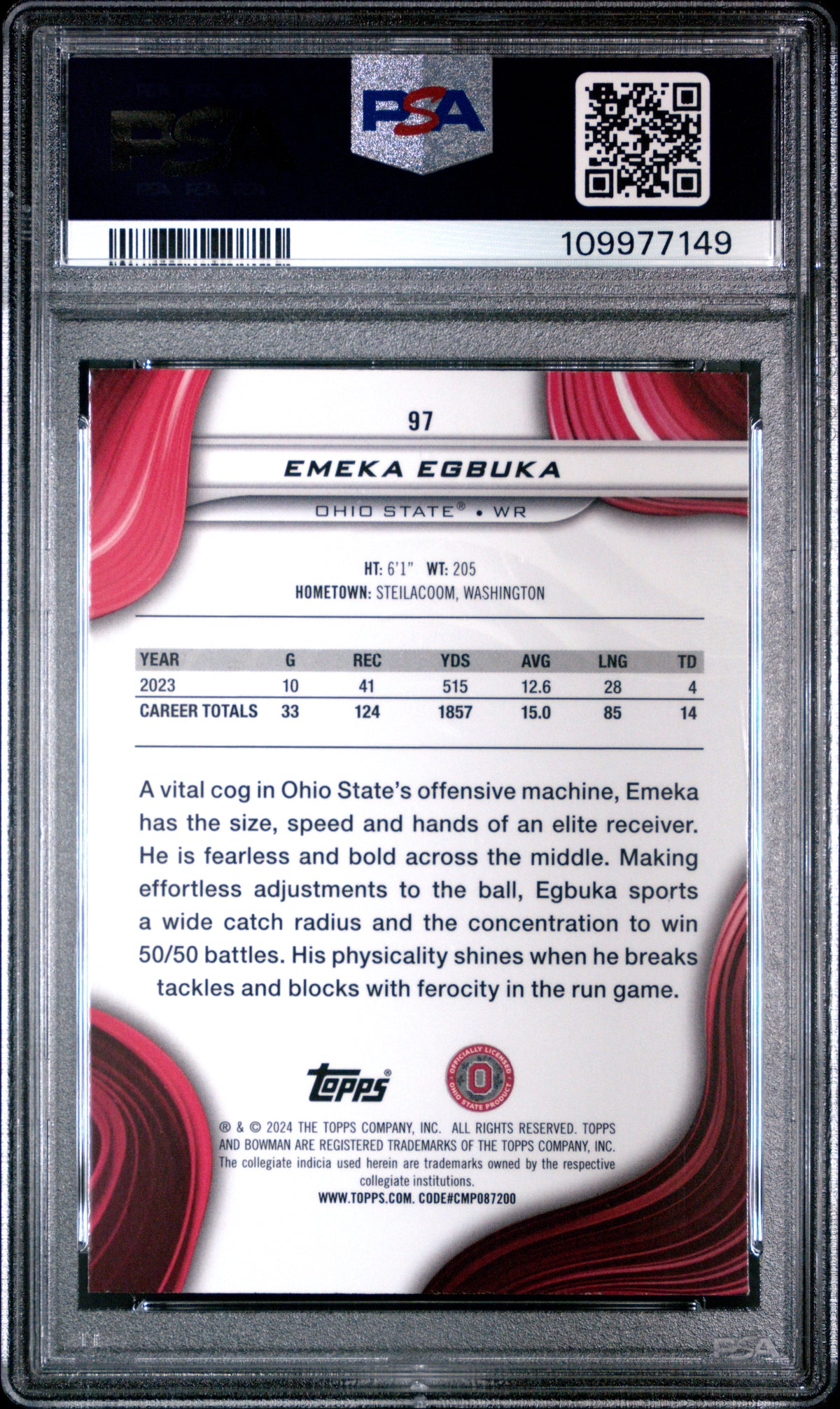 Graded 2024 Topps Bowman Best University Emeka Egbuka #97 Rookie RC Football Card PSA 10 Gem Mint