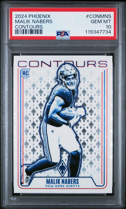 Graded 2024 Panini Phoenix Malik Nabers #CONMNS Contours Rookie RC Football Card PSA 10 Gem Mint