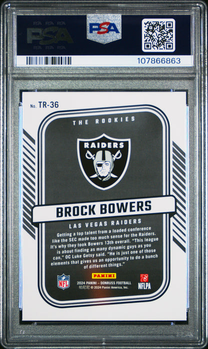Graded 2024 Panini Donruss Brock Bowers #TR36 The Rookies Rookie RC Football Card PSA 10 Gem Mint