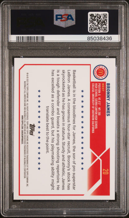 Graded 2023 Topps Chrome Bronny James #20 McDonalds AA Rookie RC Basketball Card PSA 10 Gem Mint