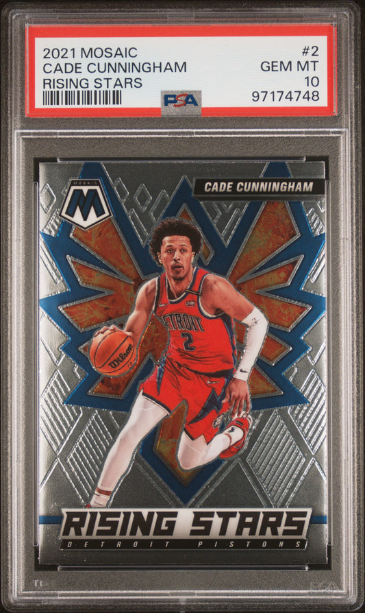 Graded 2021 Panini Mosaic Cade Cunningham #2 Rising Stars Rookie RC Basketball Card PSA 10 Gem Mint