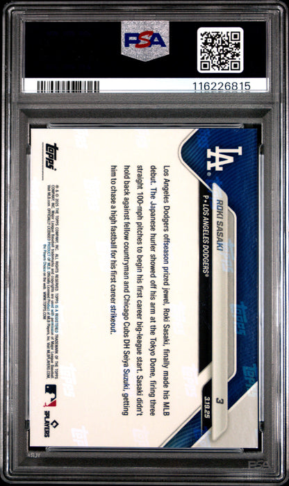 Graded 2025 Topps Now Roki Sasaki #3 Rookie RC Baseball Card PSA 9 Mint