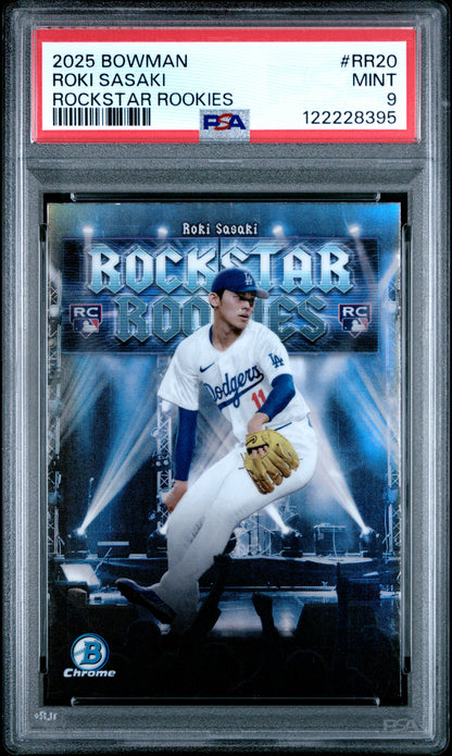 Graded 2025 Topps Bowman Roki Sasaki #RR20 Rockstar Rookies Rookie RC Baseball Card PSA 9 Mint