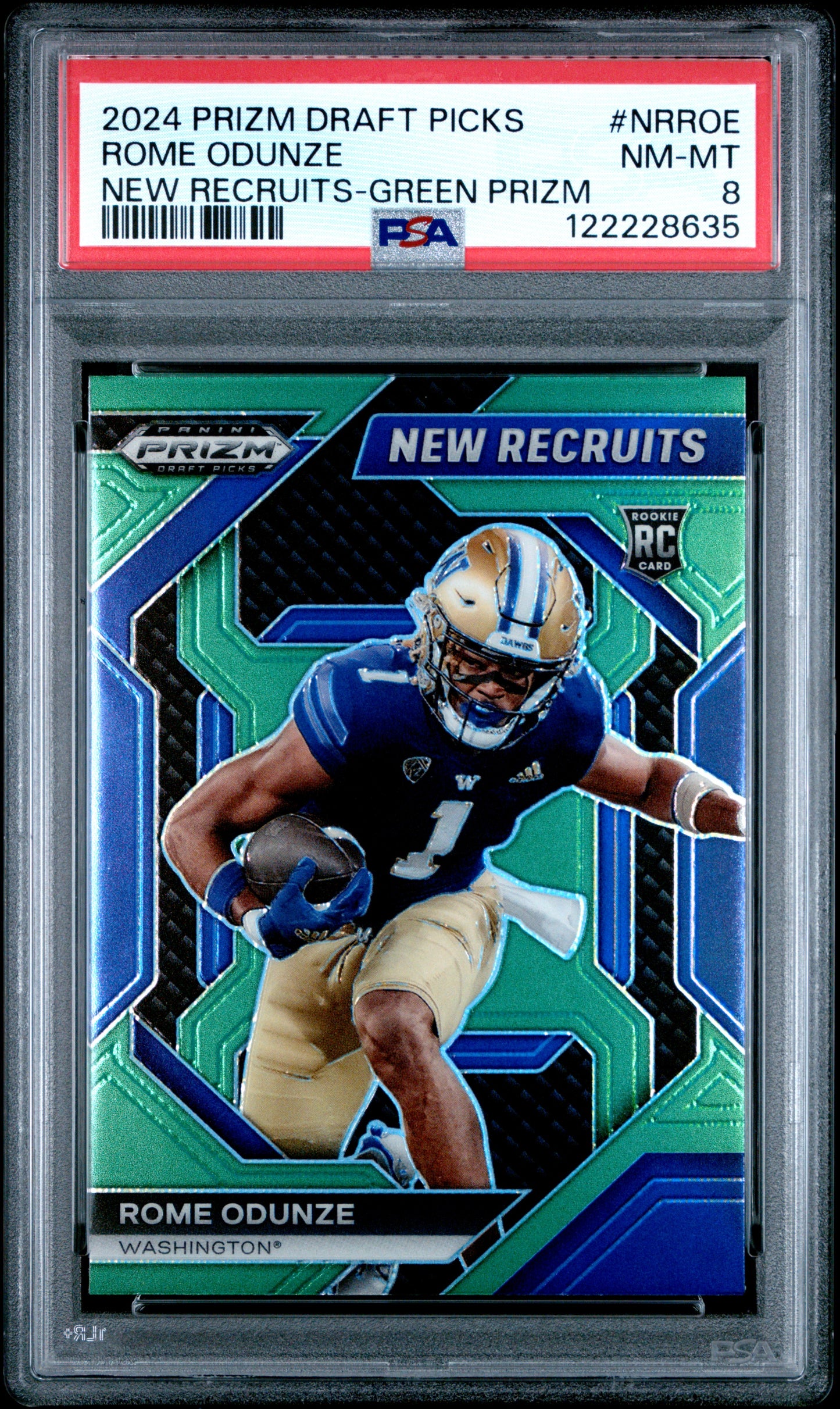 Graded 2024 Panini Prizm Draft Picks Rome Odunze #NRROE New Recruits Green Prizm Rookie RC Football Card PSA 8 Near Mint