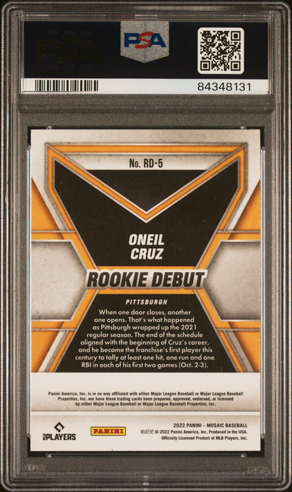 Graded 2022 Panini Mosaic Oneil Cruz #RD5 Rookie Debut RC Baseball Card PSA 10 Gem Mint
