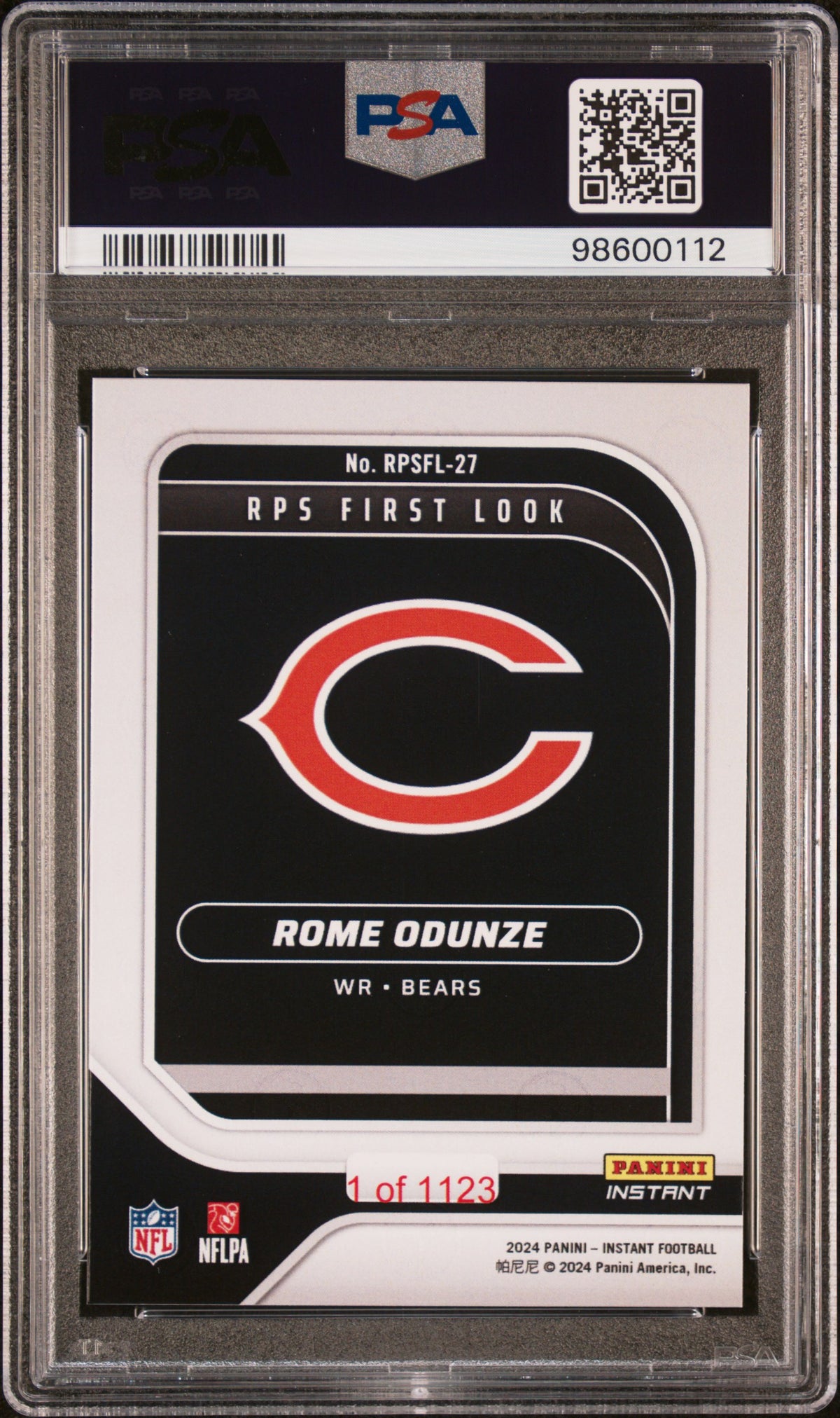Graded 2024 Panini Instant NFL Rome Odunze #RPSFL27 RPS First Look Rookie RC Football Card PSA 10 Gem Mint