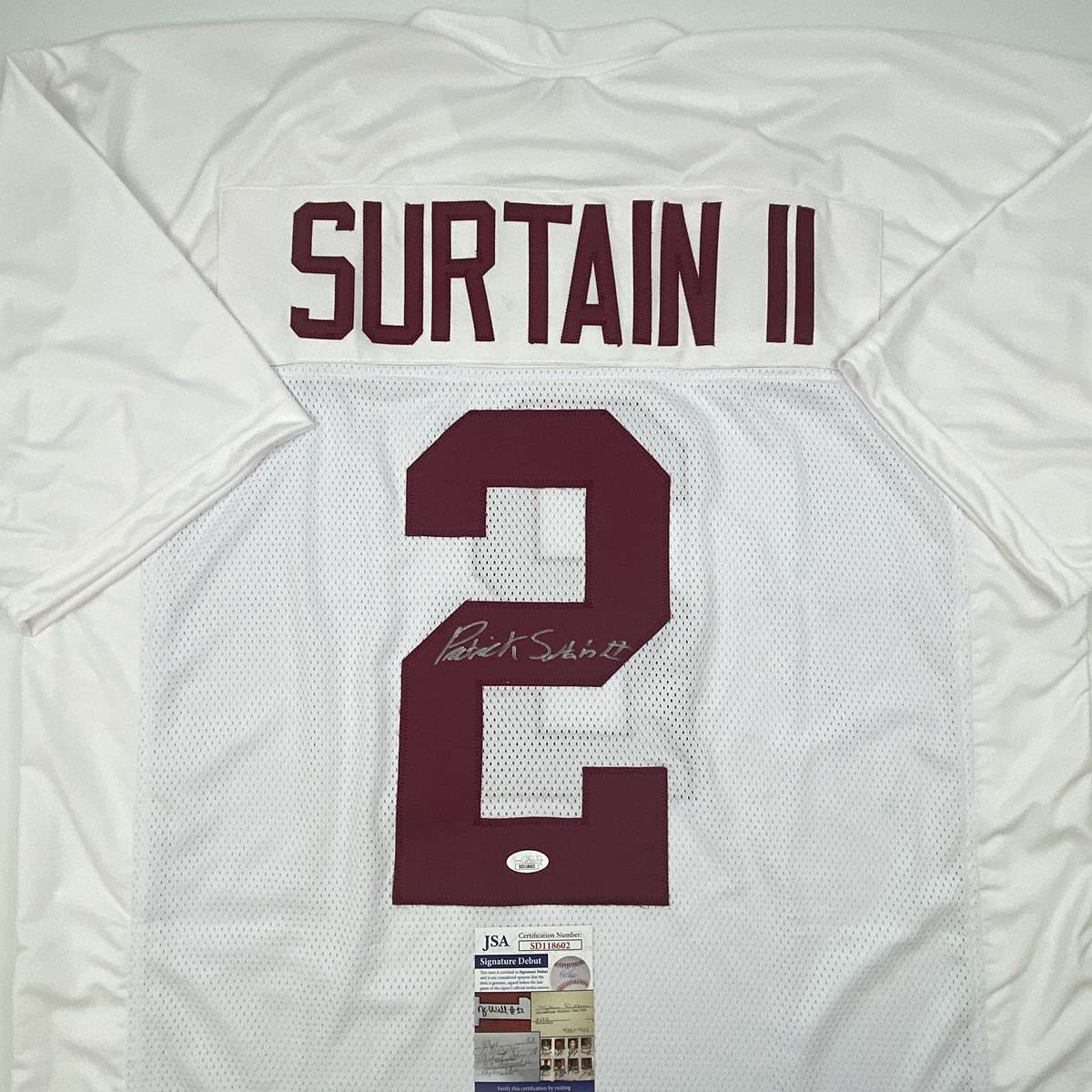 Autographed/Signed Patrick Surtain II Alabama White College Football Jersey JSA COA