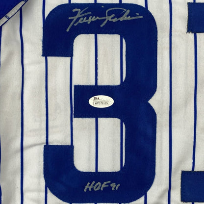 Autographed/Signed Ferguson Fergie Jenkins HOF 91 Chicago Pintripe Baseball Jersey JSA COA