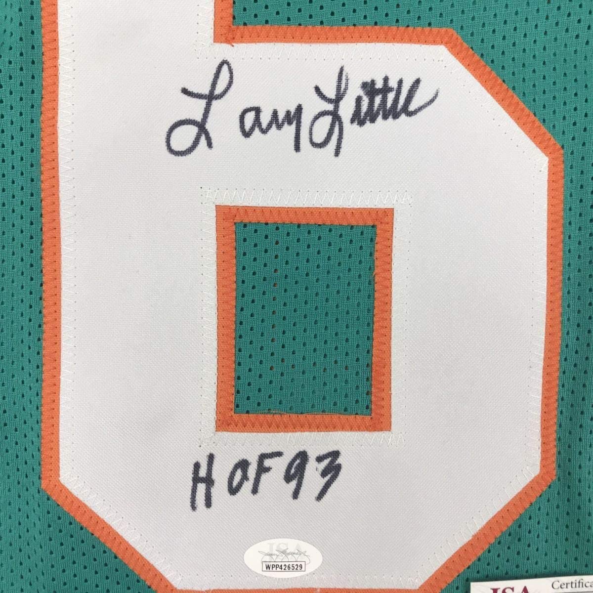 Framed Autographed/Signed Larry Little HOF 93 33x42 Miami Teal Football Jersey JSA COA