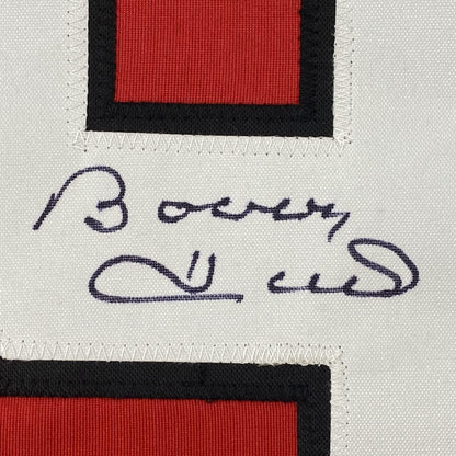 Framed Autographed/Signed Bobby Hull 33x42 Chicago Red Hockey Jersey JSA COA