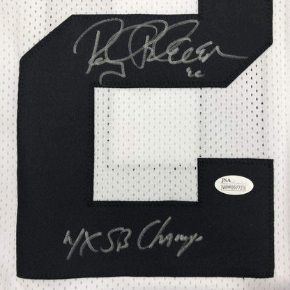 Framed Autographed/Signed Rocky Bleier 4x SB Champ 33x42 Pittsburgh White Football Jersey JSA COA