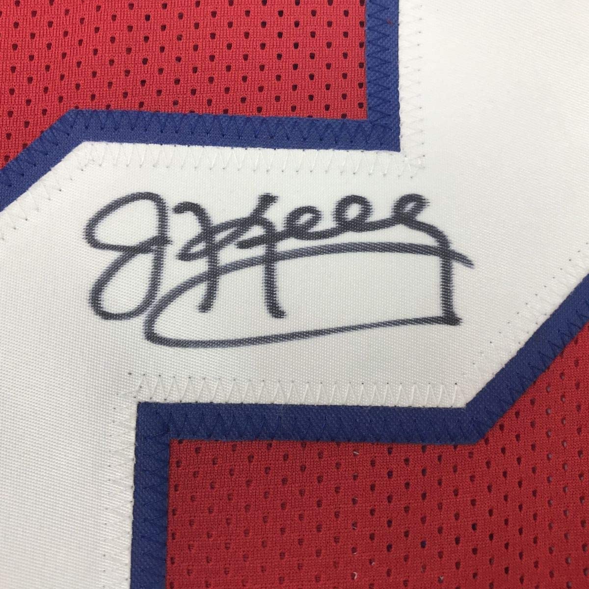 Framed Autographed/Signed Jim Kelly 33x42 Buffalo Bills Red Football Jersey JSA COA