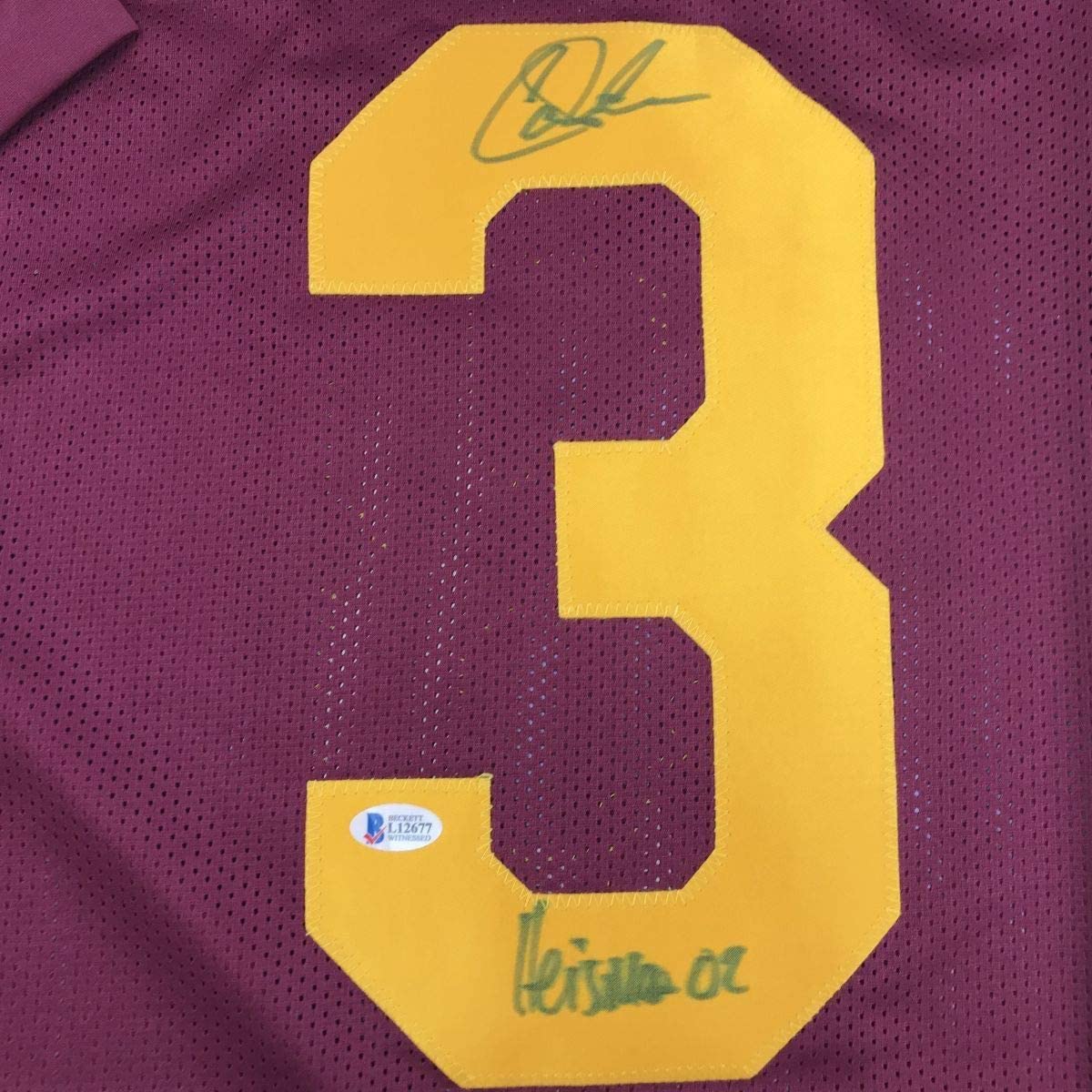 Framed Autographed/Signed Carson Palmer Heisman 02 33x42 USC Southen Cal Maroon College Football Jersey Beckett BAS COA