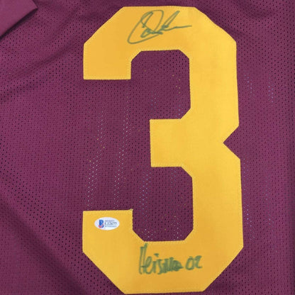 Framed Autographed/Signed Carson Palmer Heisman 02 33x42 USC Southen Cal Maroon College Football Jersey Beckett BAS COA