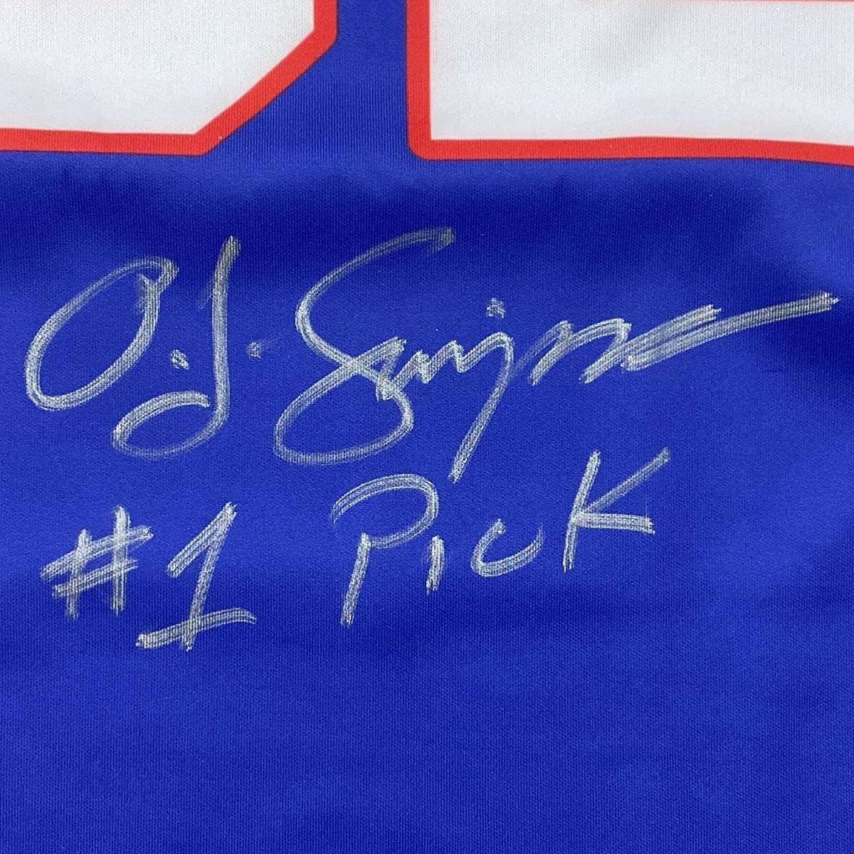Framed Autographed/Signed OJ O.J. Simpson 33x42#1 Pick Buffalo Blue Football Jersey JSA COA