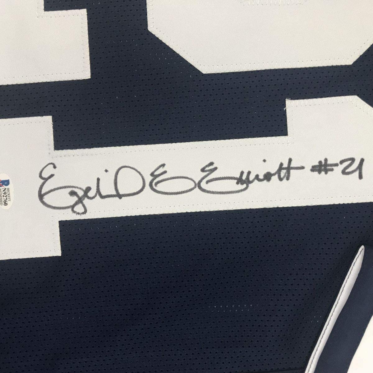 Autographed/Signed Ezekiel Elliott Dallas Thanksgiving Day Football Jersey Beckett BAS COA