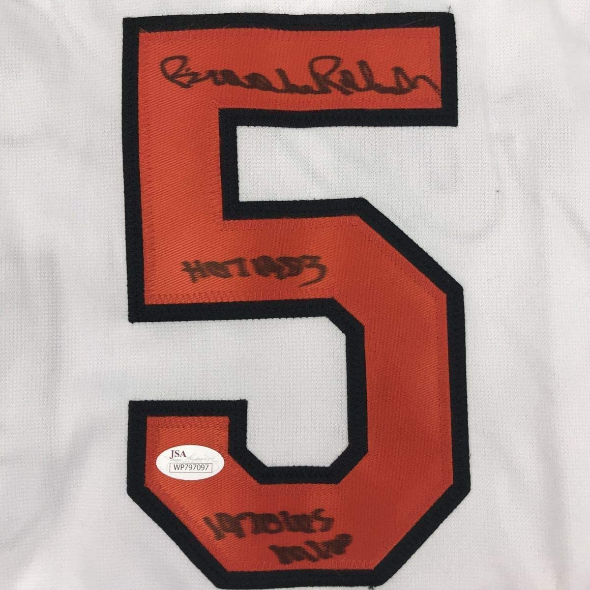 Framed Autographed/Signed Brooks Robinson 1970 WS MVP HOF 1983 33x42 Baltimore White Baseball Jersey JSA COA Holo