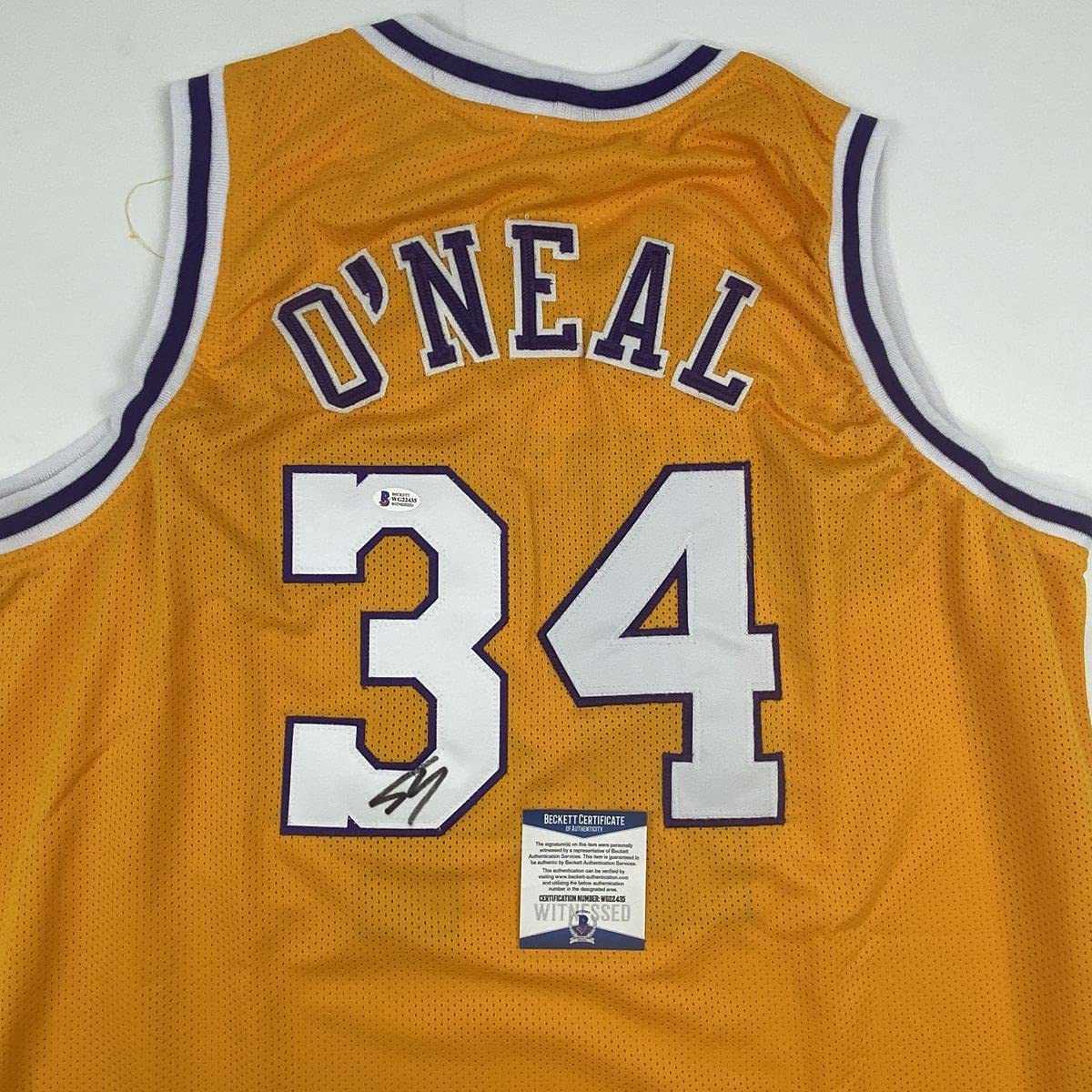 Autographed/Signed Shaquille Shaq O'Neal Los Angeles LA Yellow Basketball Jersey Beckett BAS COA
