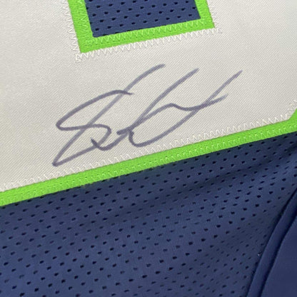 Framed Autographed/Signed Shaquem Griffin 33x42 Seattle Blue Football Jersey JSA COA
