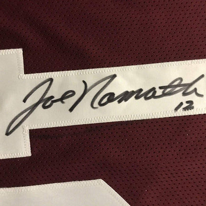 Framed Autographed/Signed Joe Namath 33x42 Alabama Crimson Tide Red College Football Jersey JSA COA