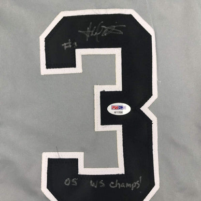 Framed Autographed/Signed Harold Baines 05 WS Champs 33x42 Chicago Grey Baseball Jersey PSA/DNA COA