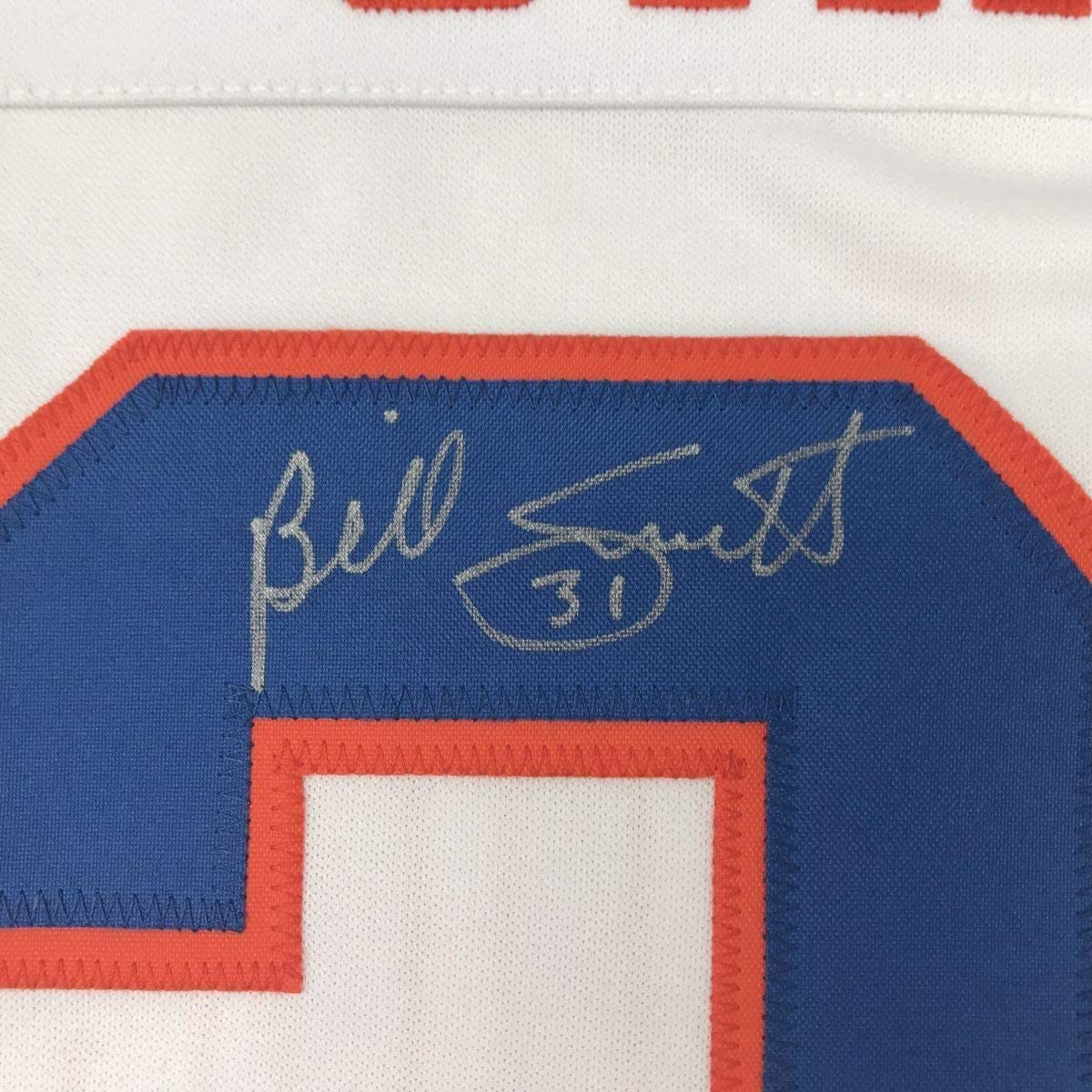 Framed Autographed/Signed Billy Smith 33x42 New York White Hockey Jersey JSA COA