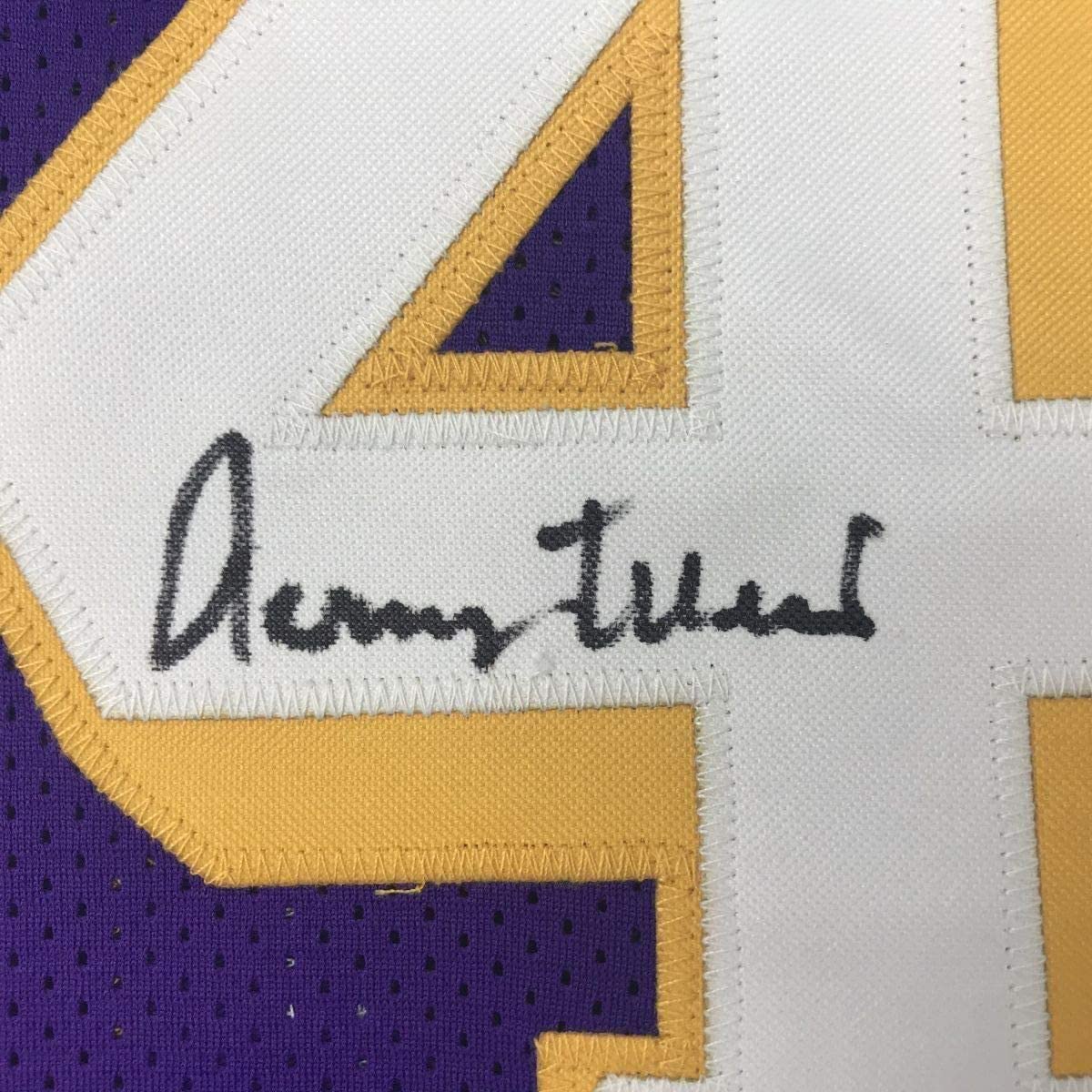 Framed Autographed/Signed Jerry West 33x42 Los Angeles LA Purple Basketball Jersey JSA COA