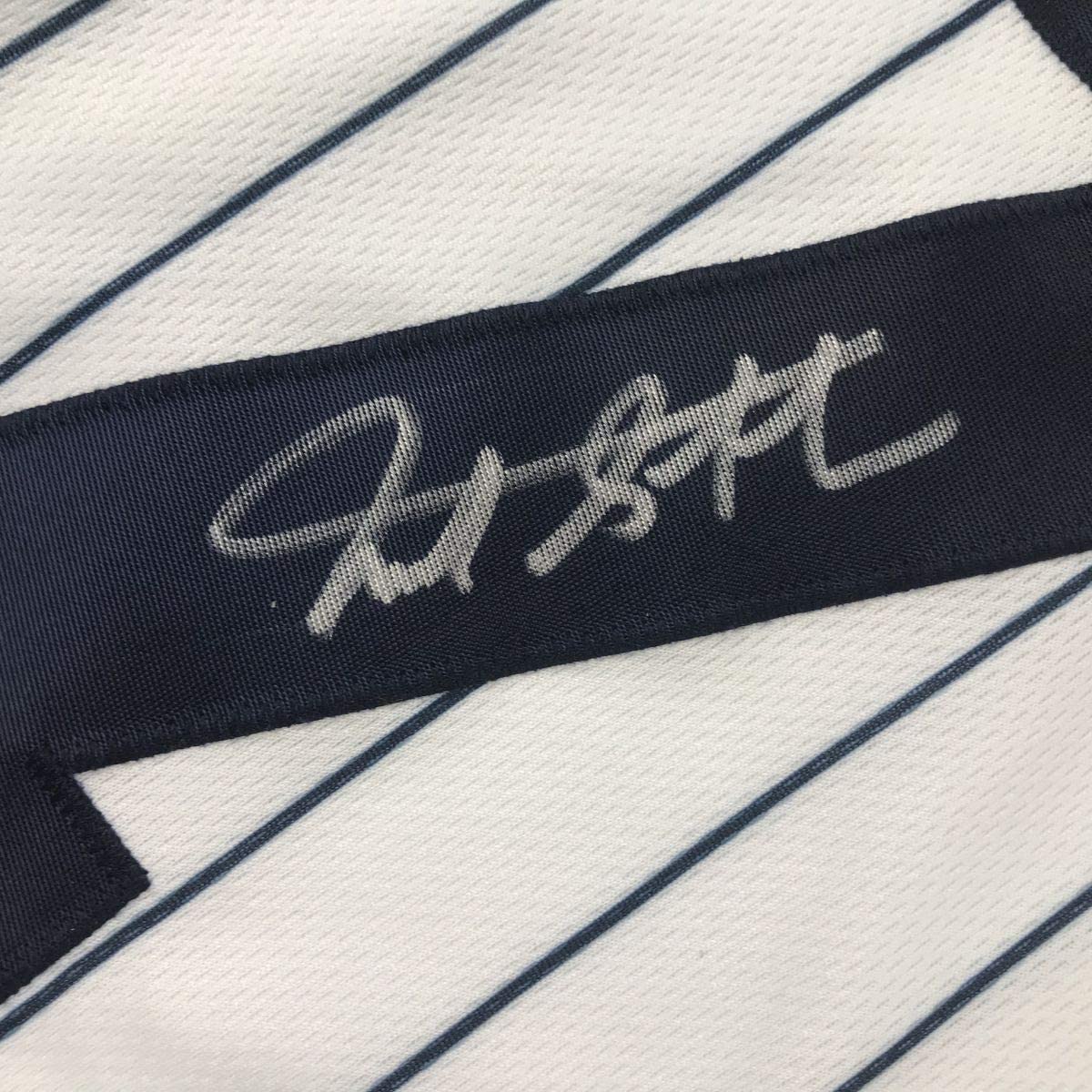 Framed Autographed/Signed Giancarlo Stanton 33x42 New York Pinstripe Baseball Jersey Beckett BAS COA
