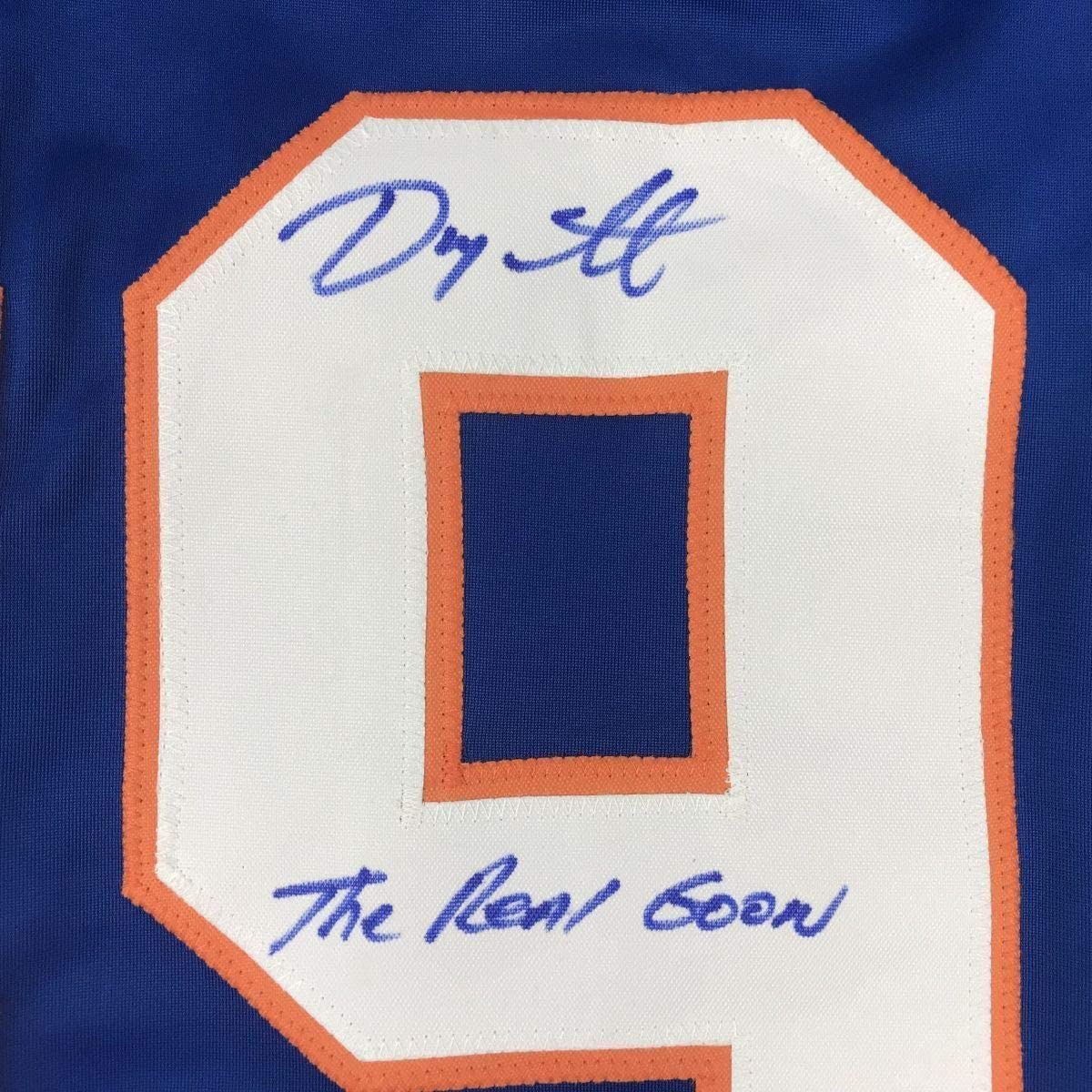 Framed Autographed/Signed Doug Glatt 33x42 The Real Goon Doug Smith Halifax Highlanders Blue Hockey Jersey JSA COA