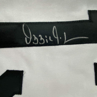 Framed Autographed/Signed Ozzie Guillen 33x42 Chicago Retro White Baseball Jersey JSA COA