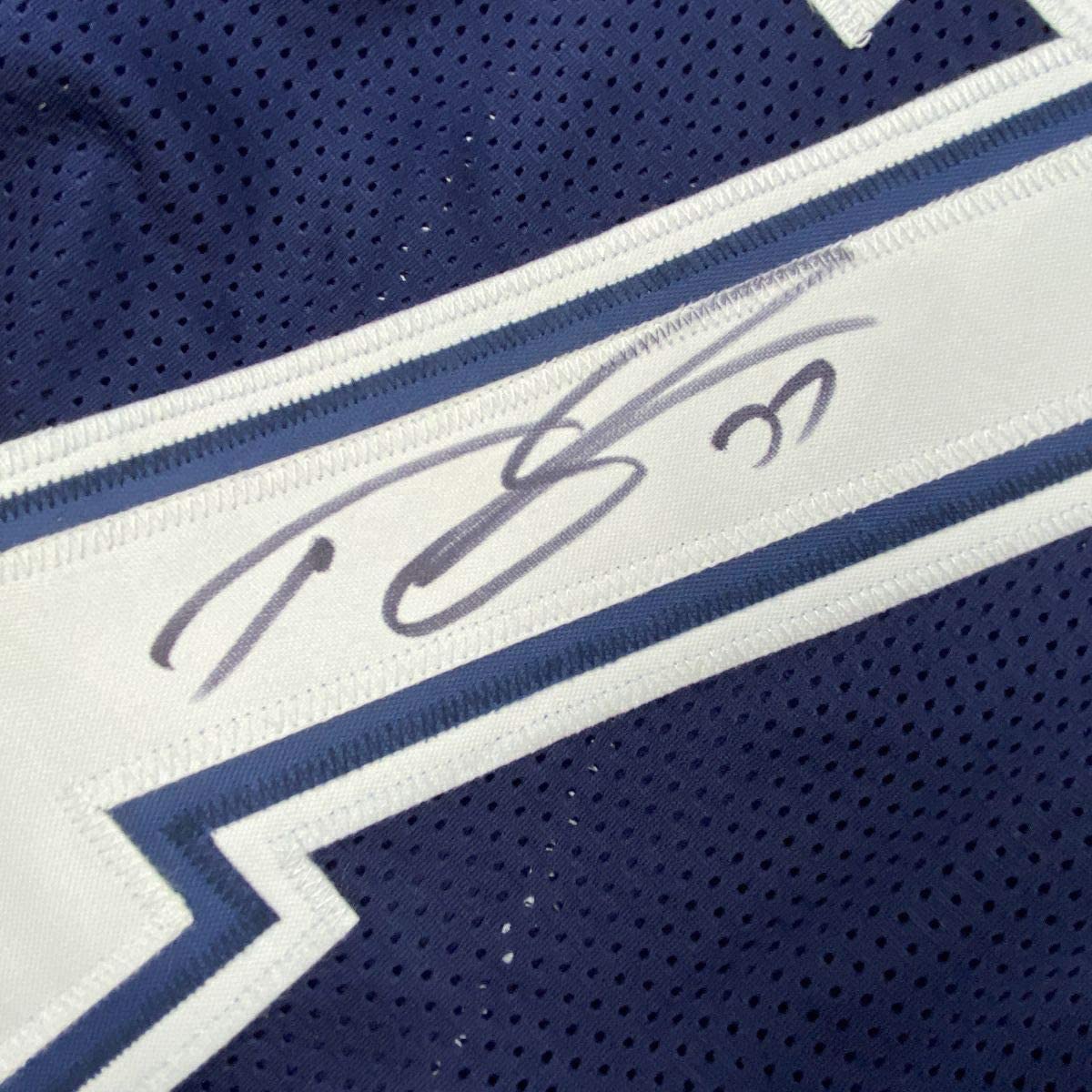 Framed Autographed/Signed Tyron Smith 33x42 Dallas Blue Football Jersey JSA COA