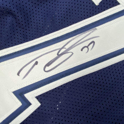 Framed Autographed/Signed Tyron Smith 33x42 Dallas Blue Football Jersey JSA COA