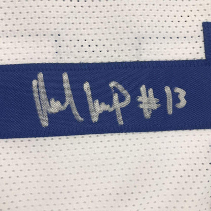 Framed Autographed/Signed Michael Gallup 33x42 Dallas White Football Jersey Beckett BAS COA