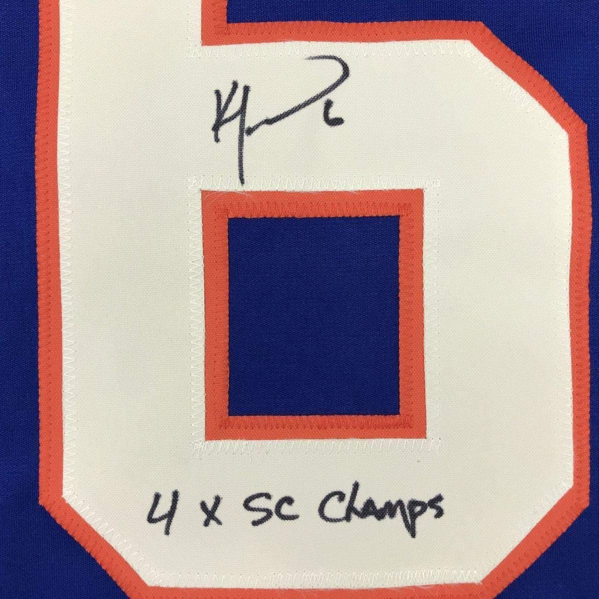 Framed Autographed/Signed Ken Morrow 4x SC Champs 33x42 New York Blue Hockey Jersey JSA COA