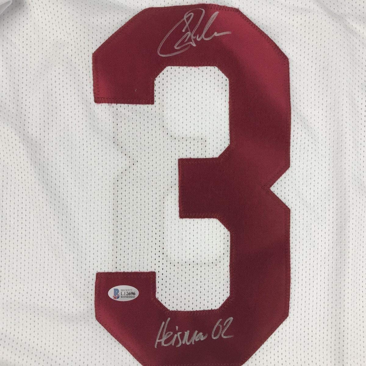 Framed Autographed/Signed Carson Palmer Heisman 02 33x42 USC Southen Cal White College Football Jersey Beckett BAS COA