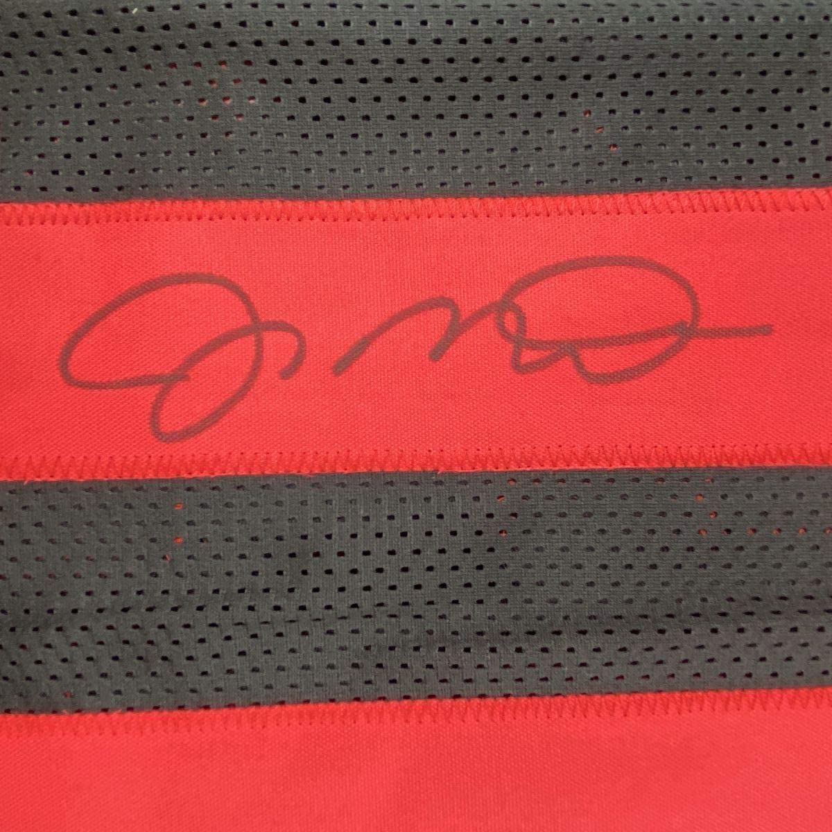 Framed Autographed/Signed Joe Montana 33x42 San Francisco Black Football Jersey JSA COA