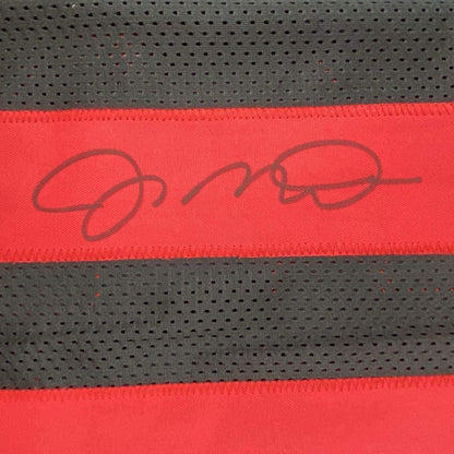 Framed Autographed/Signed Joe Montana 33x42 San Francisco Black Football Jersey JSA COA