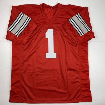 Autographed/Signed Justin Fields Ohio State Red College Football Jersey JSA COA