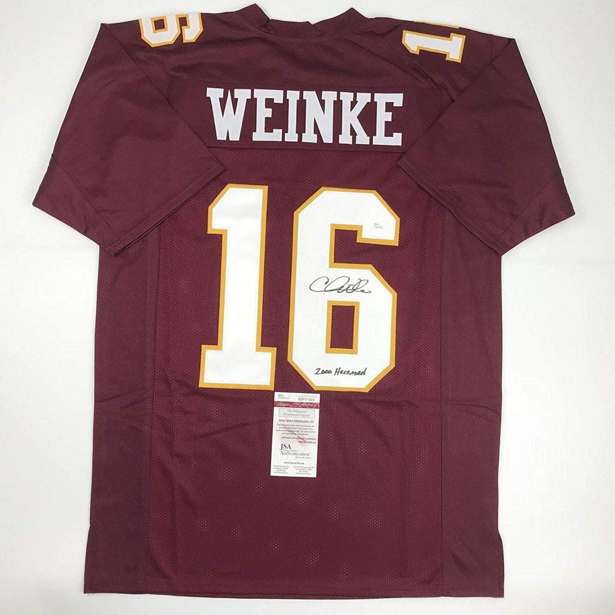 Autographed/Signed Chris Weinke"2000 Heisman" Florida State FSU Maroon Football Jersey JSA COA