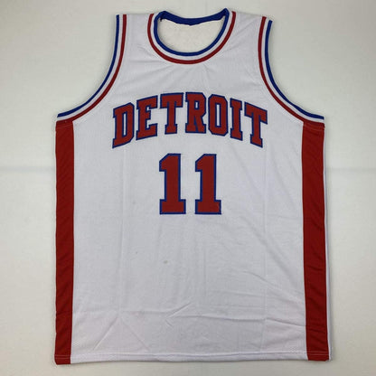 Autographed/Signed Isiah Thomas Detroit White Basketball Jersey Beckett BAS COA